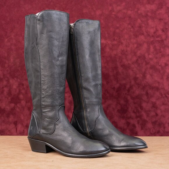 Frye Wmn Carson Piping Tall Western Cowboy Black Leather Fashion Knee Boots 8.5 - Picture 1 of 10